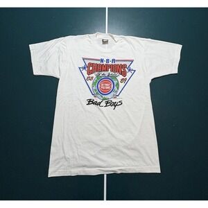 Vintage 1989 Detroit Pistons Bad Boys NBA Champions T Shirt Sz Medium White EUC
